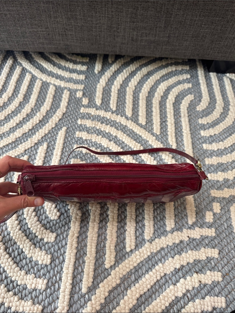 Vintage Korean Eel Skin Leather Burgundy Crossbody Shoulder Bag - Picture 4 of 10